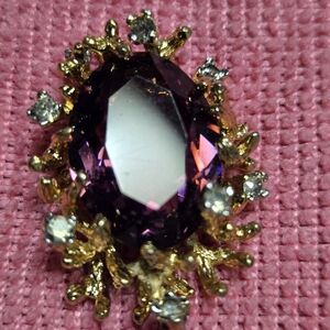 Panetta Brutulist Amethyst Brooch with Rhinestones